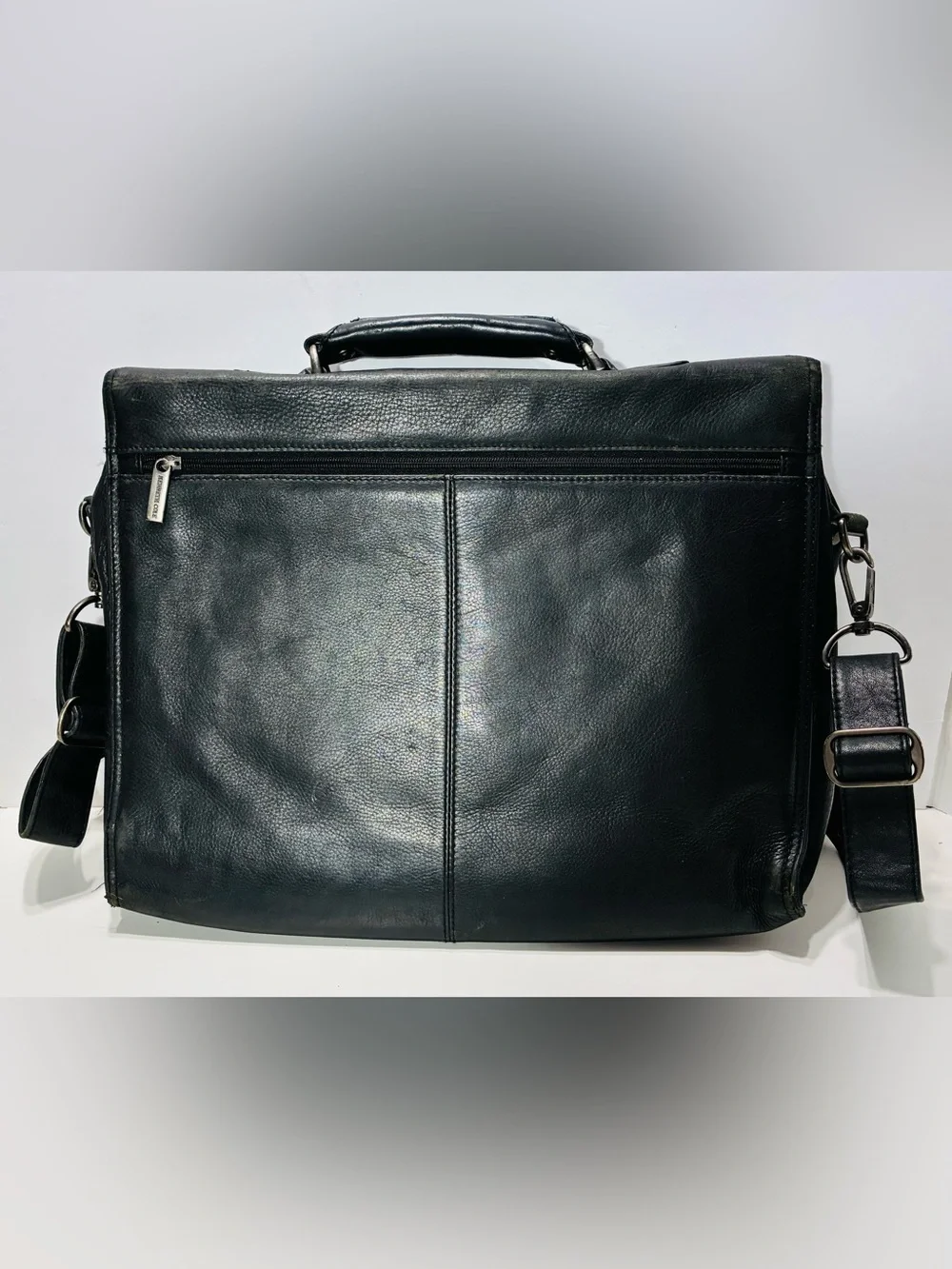 Y2K VTG Kenneth Cole New York Pebbled Leather Laptop Briefcase Bag Black 16x11.5